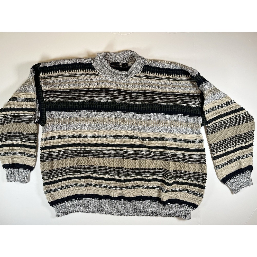 Vintage Structure 3D Knit Sweater Mens Large Coogi Style Cosby Stripe Cotton USA